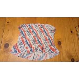 No Boundaries Smocked Tube Top Ruffle Hem Tie Dye Red White Blue XL 15-17